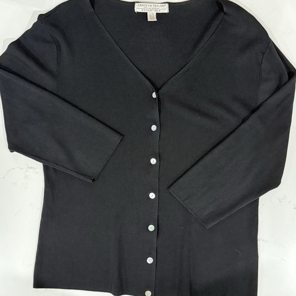 Carolyn Taylor Essentials Cardigan Large Black‎ Slinky UK Made Buttons